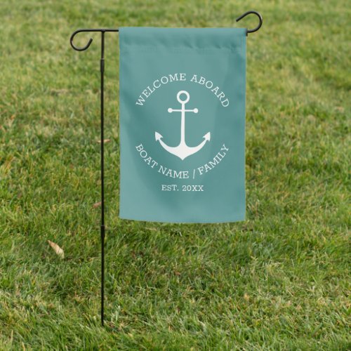 Nautical anchor light teal Welcome Aboard custom Garden Flag
