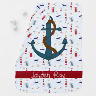 Nautical Anchor Lighthouse Baby Blanket