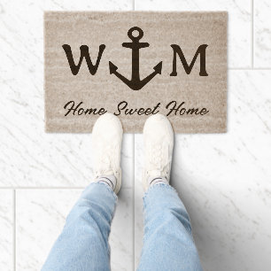 Nautical anchor logo custom monogram coco coir fiber doormat