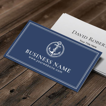 Nautical Anchor Logo Elegant Navy Blue  Business Card by cardfactory at Zazzle