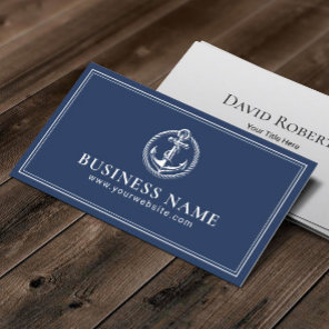 Nautical Anchor Logo Elegant Navy Blue  Business Card