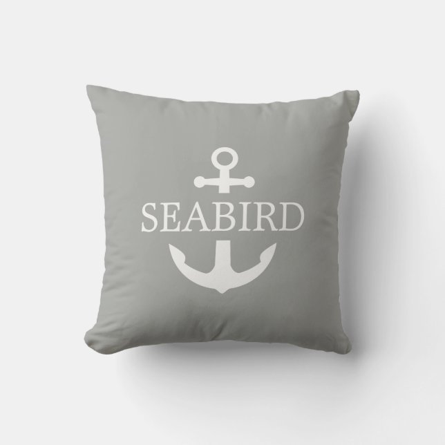 Nautical Anchor Logo. Gray Brown Boat Exterior. Outdoor Pillow (Front)