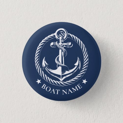 Nautical Anchor Logo Navy Blue Boat Name Button