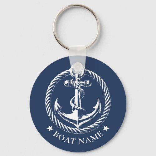 Nautical Anchor Logo Navy Blue Boat Name Keychain