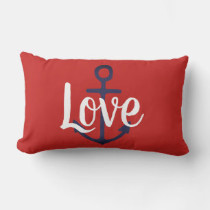 nautical ANCHOR + LOVE script lettering   Lumbar Pillow