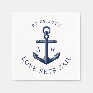 Nautical Anchor Love Sets Sail Custom Monograms Paper Napkins