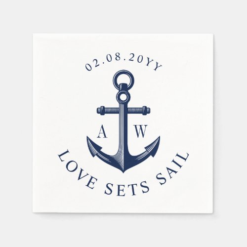 Nautical Anchor Love Sets Sail Custom Monograms Paper Napkins