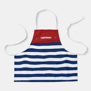 Nautical Anchor Marine Navy Blue White Stripes Apron