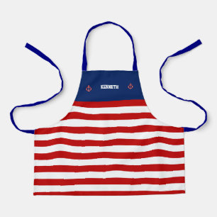Nautical Anchor Marine Red White Stripes Apron