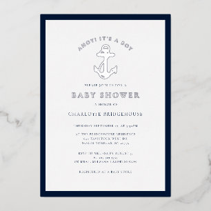 Nautical Anchor Minimalist Boy Baby Shower Silver Foil Invitation