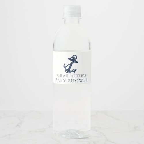 Nautical Anchor Minimalist Boy Baby Shower Water Bottle Label