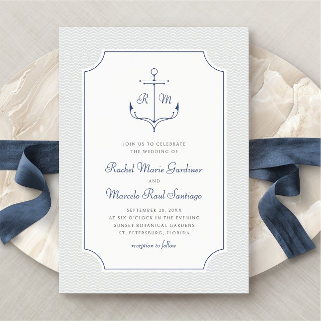 Nautical Anchor Minimalist Preppy Wedding Invitation (Creator Uploaded)