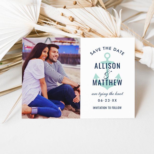 Nautical Anchor Mint Green Photo Wedding Save The Date (Creator Uploaded)