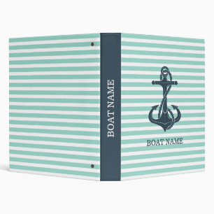 Nautical,Anchor,Mint Green Stripes 3 Ring Binder
