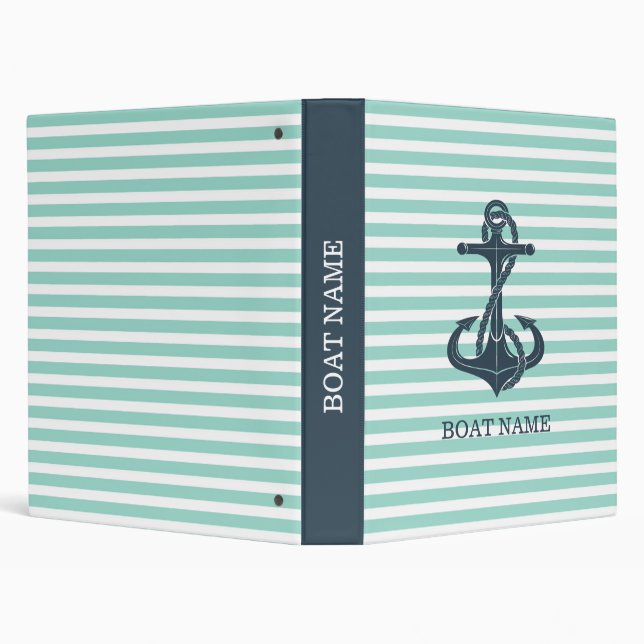 Nautical,Anchor,Mint Green Stripes 3 Ring Binder (Background)