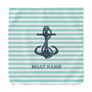 Nautical,Anchor,Mint Green Stripes Bandana