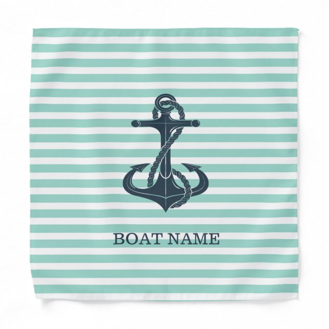 Nautical,Anchor,Mint Green Stripes Bandana (Front)