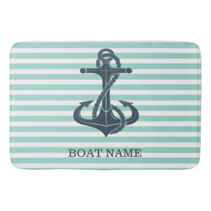Nautical,Anchor,Mint Green Stripes Bath Mat