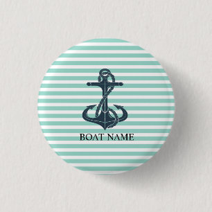 Nautical,Anchor,Mint Green Stripes Button