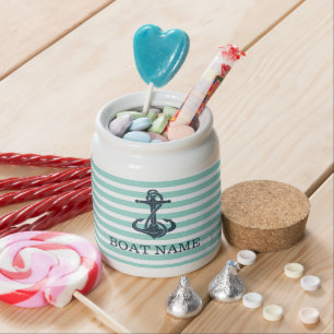 Nautical,Anchor,Mint Green Stripes Candy Jar
