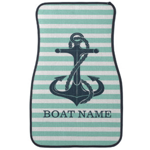 Nautical,Anchor,Mint Green Stripes Car Floor Mat