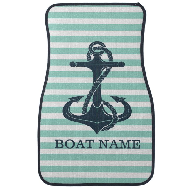 Nautical,Anchor,Mint Green Stripes Car Floor Mat (Front)