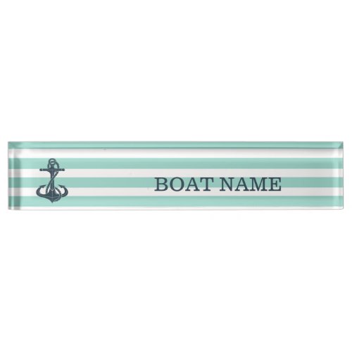 NauticalAnchorMint Green Stripes Desk Name Plate