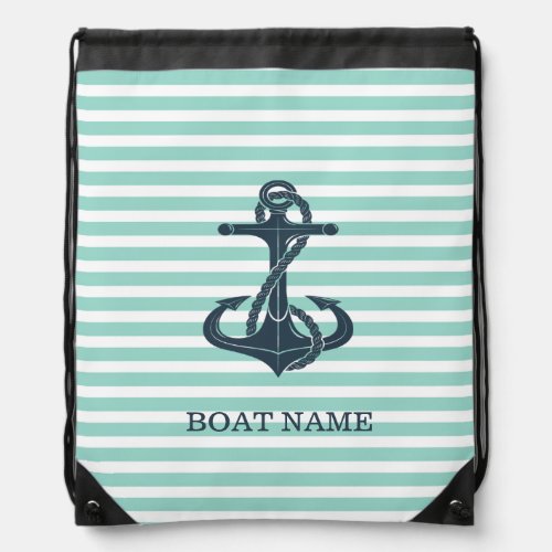 NauticalAnchorMint Green Stripes Drawstring Bag