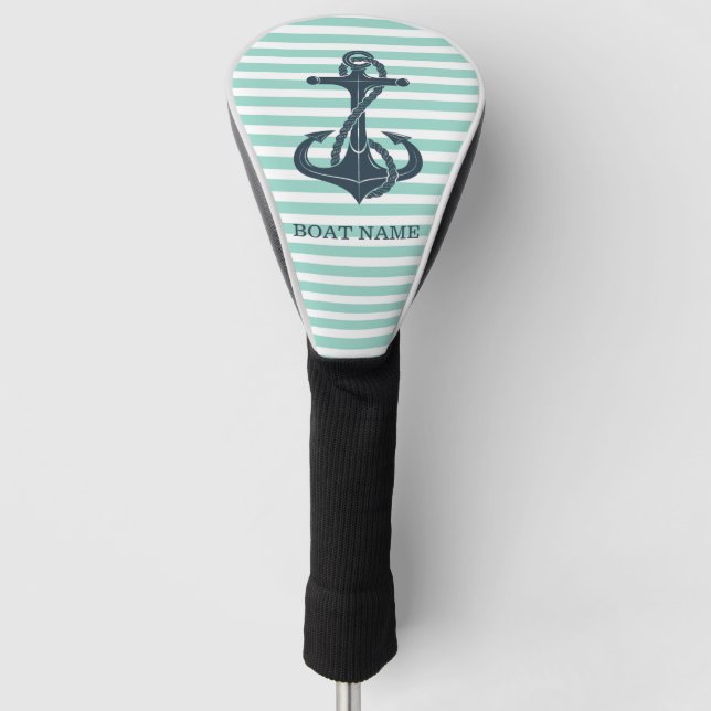 Nautical,Anchor,Mint Green Stripes Golf Head Cover (Front)
