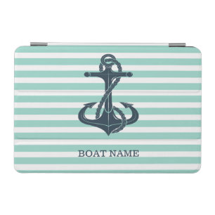 Nautical,Anchor,Mint Green Stripes iPad Mini Cover