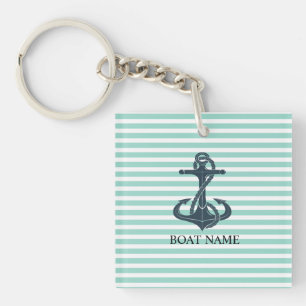 Nautical,Anchor,Mint Green Stripes Keychain