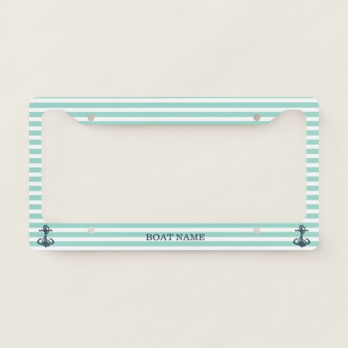 NauticalAnchorMint Green Stripes License Plate Frame