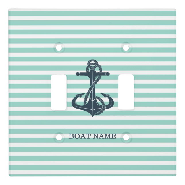 Nautical,Anchor,Mint Green Stripes Light Switch Cover (Front)