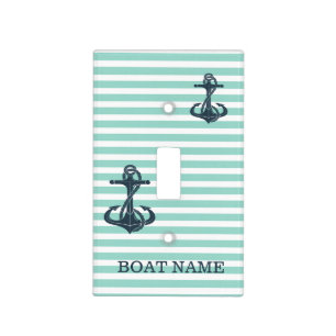 Nautical,Anchor,Mint Green Stripes Light Switch Cover