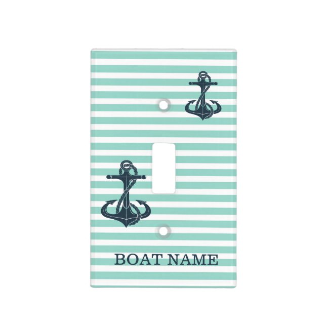 Nautical,Anchor,Mint Green Stripes Light Switch Cover (Front)