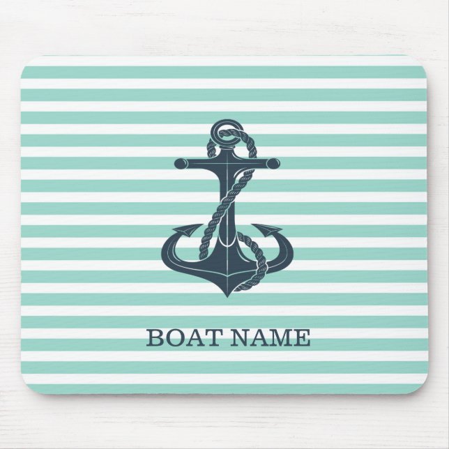 Nautical,Anchor,Mint Green Stripes Mouse Pad (Front)