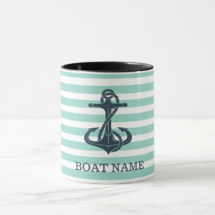 Nautical,Anchor,Mint Green Stripes Mug