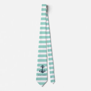 Nautical,Anchor,Mint Green Stripes Neck Tie