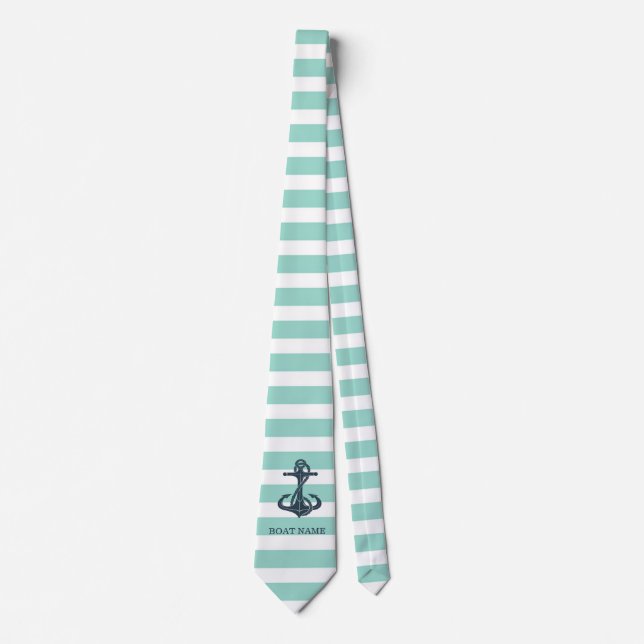 Nautical,Anchor,Mint Green Stripes Neck Tie (Front)