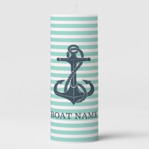 Nautical,Anchor,Mint Green Stripes Pillar Candle