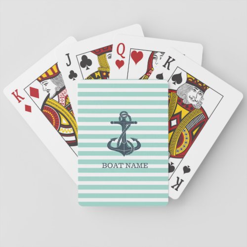 NauticalAnchorMint Green Stripes Playing Cards