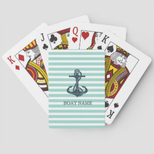 Nautical,Anchor,Mint Green Stripes Poker Cards