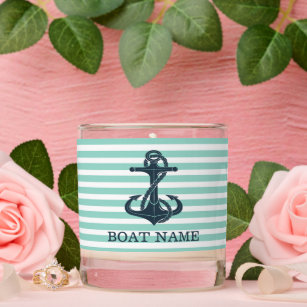 Nautical,Anchor,Mint Green Stripes Scented Candle