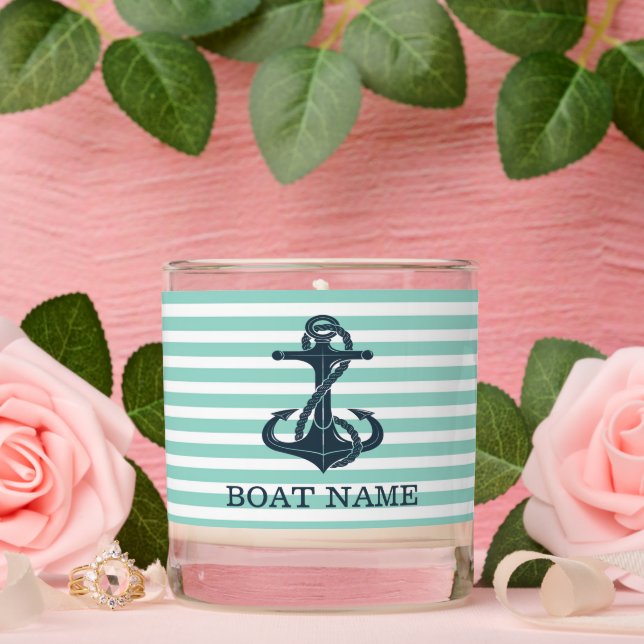Nautical,Anchor,Mint Green Stripes Scented Candle (Wedding)