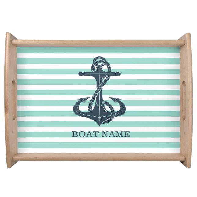 Nautical,Anchor,Mint Green Stripes Serving Tray (Front)