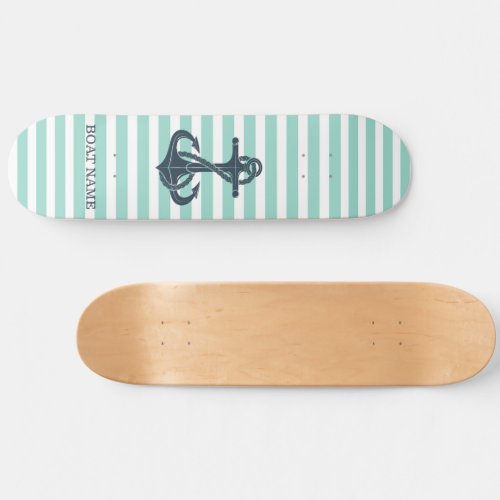 NauticalAnchorMint Green Stripes Skateboard