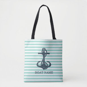 Nautical,Anchor,Mint Green Stripes Tote Bag