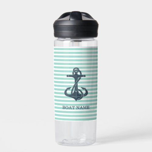NauticalAnchorMint Green Stripes Water Bottle