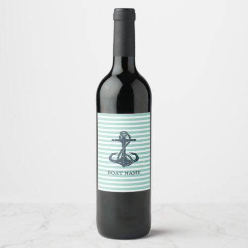 NauticalAnchorMint Green Stripes Wine Label