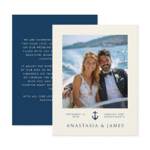 Nautical Anchor Modern Navy Blue Photo Wedding Thank You Card